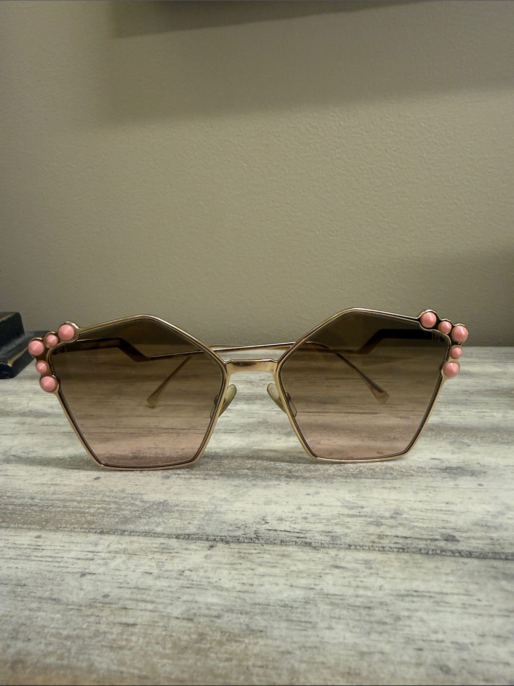 Fendi Gold Sunglasses with Pink Accent Stones - Women